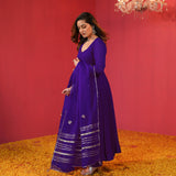 Gosriki Women'S Rayon Blend Anarkali Solid Kurta With Pant & Dupatta (Jaynti Begani-Vks01-Gs_S_Begani_Small),Begani,,B0DGQT2S4H