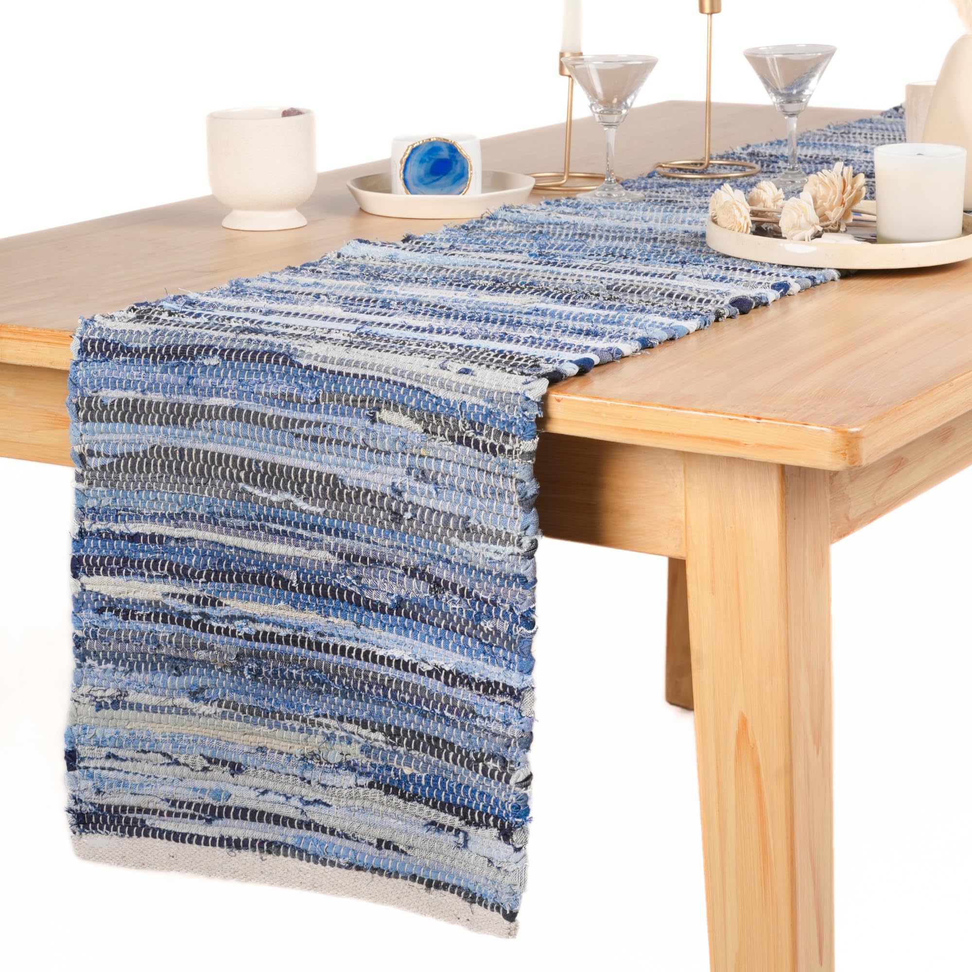 Rajrang Blue Table Runner 14 X 72 Inches Vintage Style Table Runners Ethnic Decorative Chindi Rag Runner Kitchen Accessories
