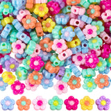 YALOJE 100pcs Five Petal Flower Beads, Multicolor Acrylic Flowers Bead for Jewelry Making, Floral Spacer Beads with Hole, Cute F