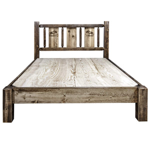 Montana Woodworks Homestead Collection Queen Platform Bed With Laser Engraved Moose Design, Stain & Clear Lacquer Finish