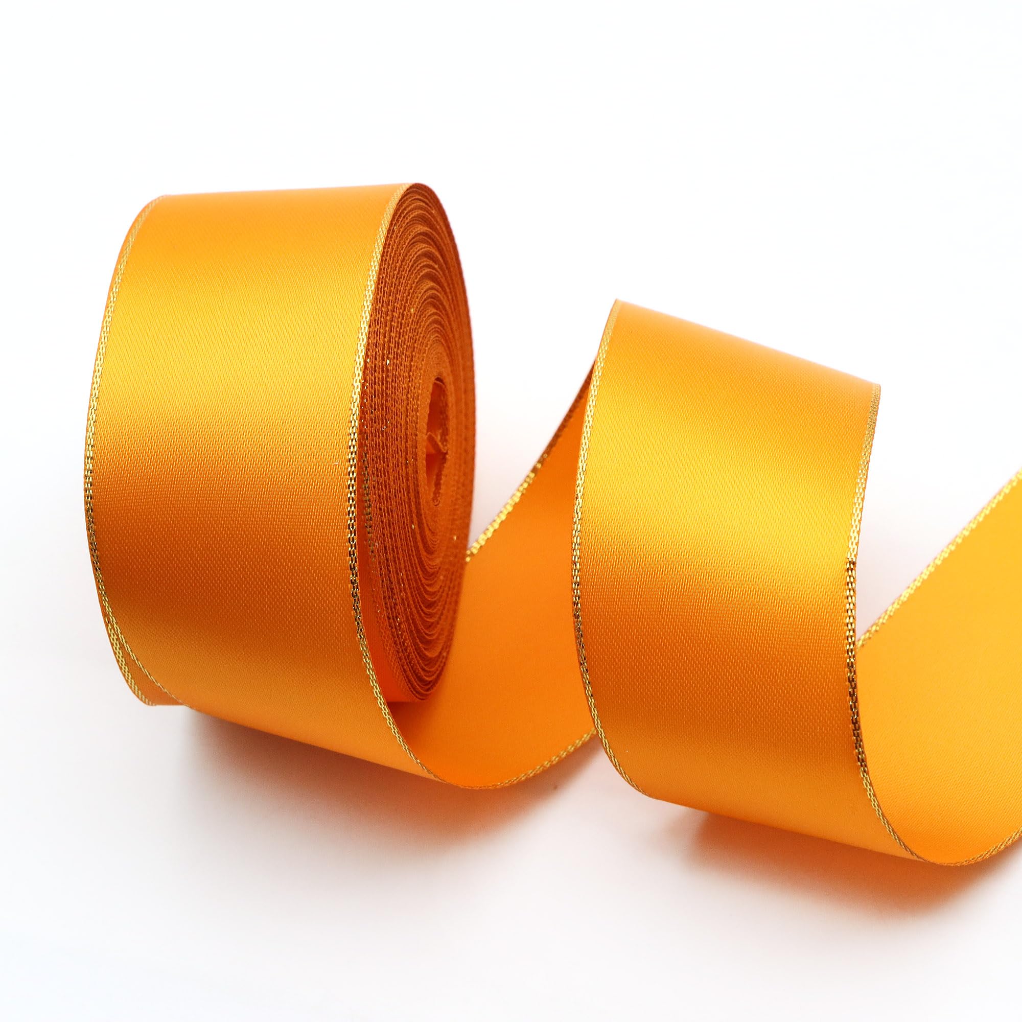 David accessories Satin Ribbon with Gold Edges 1.5 Inch Wide 20 Yards, Gold Border Fabric Ribbons for Gift Wrapping DIY Crafts C