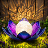 Huaxu Solar Lights for Outdoor Decor, Purple Lotus Flower Light, Waterproof LED Crackle Globe Glass Lamp for Garden, Patio, Yard