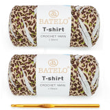 BATELO 2 Pack T-Shirt Yarn for Beginner Crochet Bags/Basket/Coaster, 400g/144yds High Elastic Thick Polyester Fabric (Leopard Fl