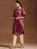 Libas Women'S Silk Printed Straight Kurta (29215 Pink Pink Xs