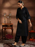Libas Womens Woven Design Cotton Blend Straight Kurta With Salwar And Dupatta Black L 39044