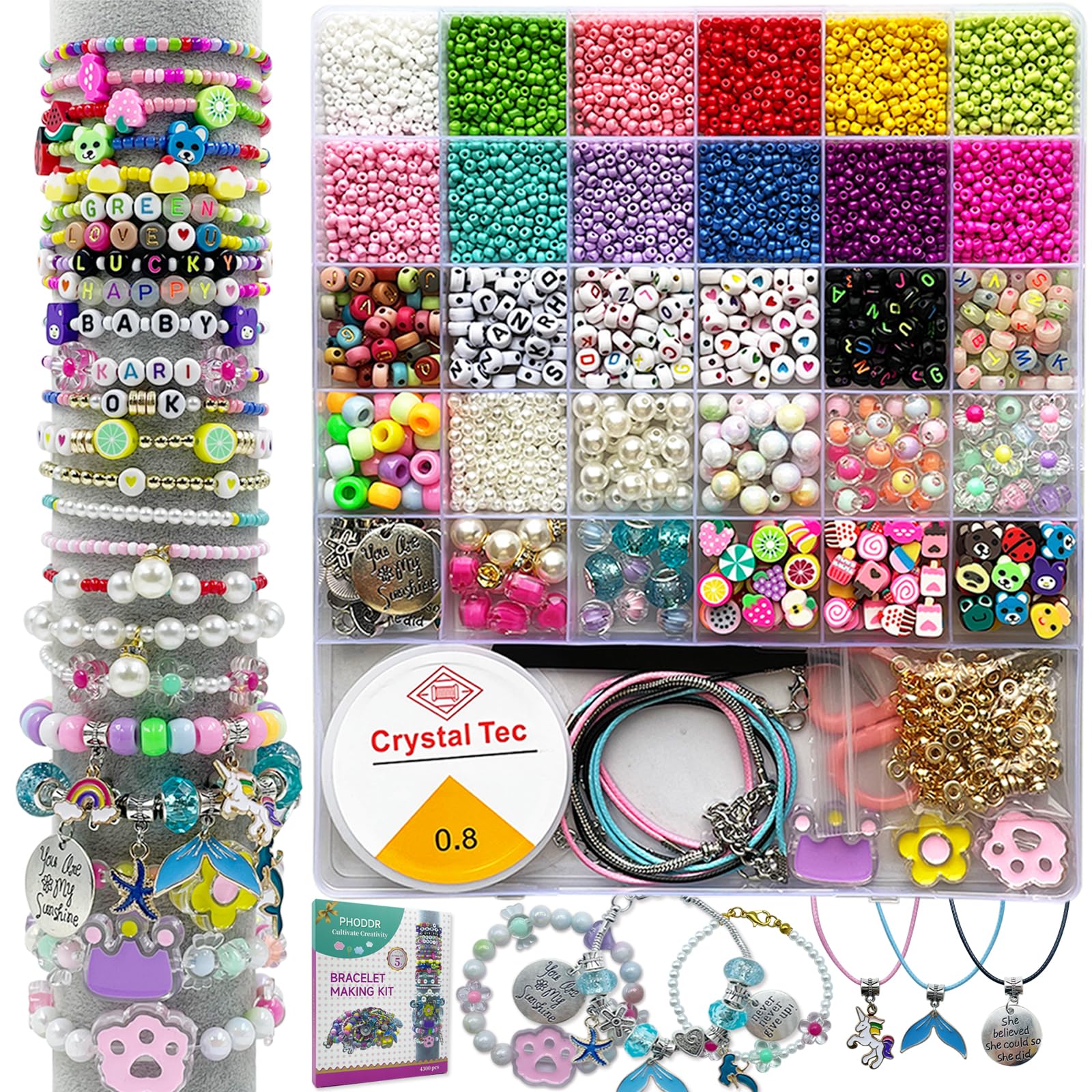 PHODDR 4300pcs Beads Bracelet Making Kit ,Beads for Jewelry Making Kit Supplies, Friendship Bracelet kit, Birthday Christmas Gif