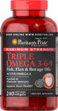 Puritan's Pride Omega 3-6-9 Fish, Flax, Borage Oils Softgels, 240 Count