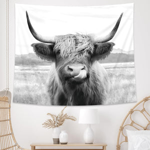 AMBZEK Highland Cow Tapestry, 51Hx59W Inch, Funny Western Decor, Wall Art for Bedroom, Dorm, Living Room