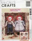 McCalls 2269 Raggedy Ann & AndySewing Pattern, 1940s Vintage 20 Dolls with Carrying Case Collectors Sewing Series