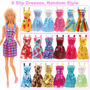 BARWA 42 Pack Doll Clothes and Accessories 5 PCS Fashion Dresses 5 Tops 5 Pants Outfits 6 PCS Mini Dresses 10 Shoes 6 Necklace 1