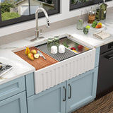 33 White Farm Sink Workstation - Fulorni 33 Inch Farmhouse Kitchen Sink Workstation Flat Apron Front White Ceramic Porcelain Fir