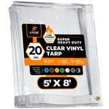 5 x 8 Clear Vinyl Tarp Fire Retardant 20 Mil Super Heavy Duty Transparent Waterproof PVC Tarpaulin with Brass Grommets for