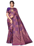 Satrani Womens Jacquard Silk Blend Saree (2564S134N_Violet & Dark Golden)