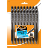 BIC BU3 Grip Retractable Ballpoint Pen, Medium Point (1.0mm), Black, Side Click Retraction For Added Convenience, 18Count