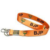 Rinkon Bjp Keychain Lanyard Bjp Bhartiya Janta Party Symbol Lotus Fabric Hook ID Card Tag Holder Keychains English Orange