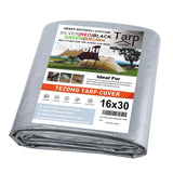 Tarps Heavy Duty Waterproof 16x30ft,TEZONG Silver Tarp 12Mil Plastic Tarpaulin Outdoor Tarp Cover for Emergency Rain,Patio Furni