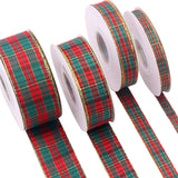 Farbleben 4 Rolls Plaid Christmas Ribbon with Gold Edges, 100% Polyester Woven Gingham Ribbon, 25 Yards Each, Green, Red, Gold, 