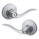 Kwikset Tustin Interior Privacy Door Handle with Lock, Door Lever For Bathroom and Bedroom, Satin Chrome Reversible Keyless Turn