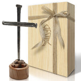 LeMeeOly Jesus Christ Crucifixion Nail Metal Cross Wooden Base, Baptism & Religious Gifts for Men Women,Christian Home Decor (Ar