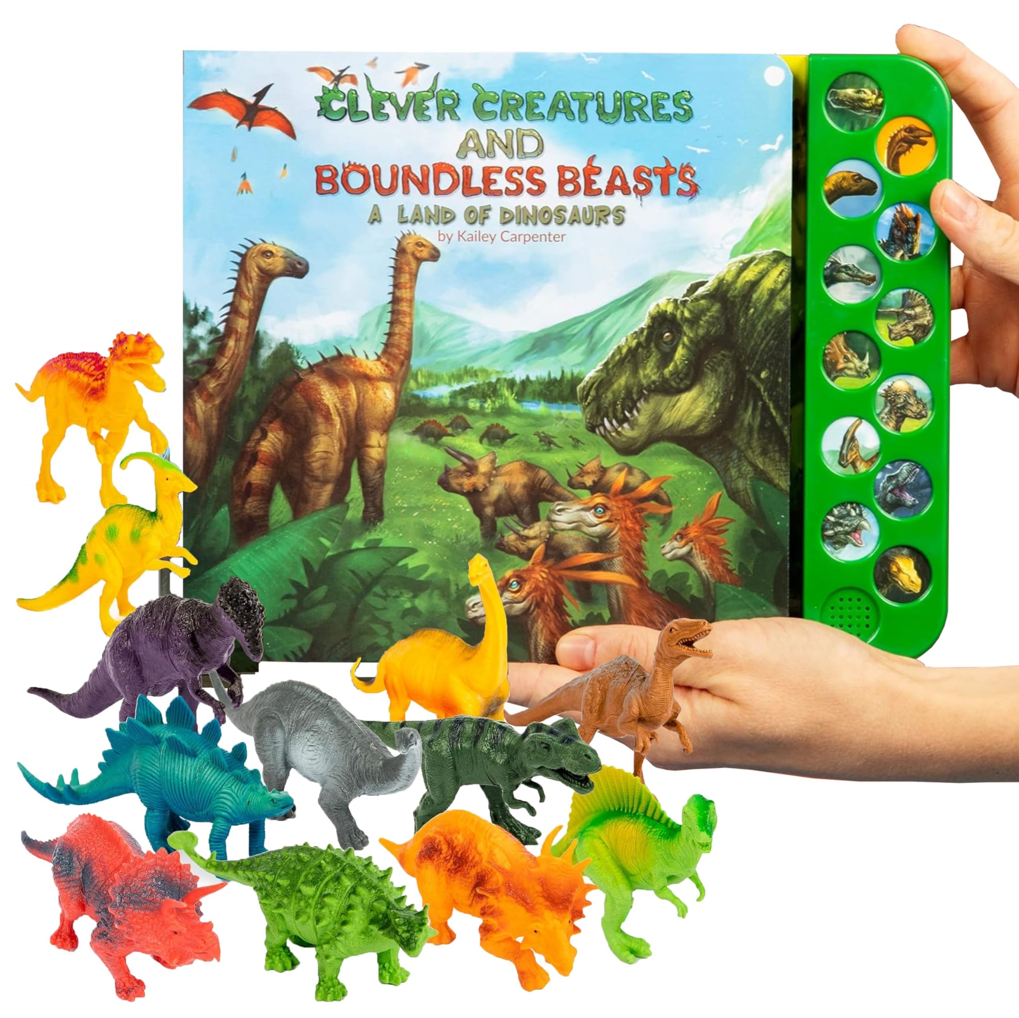 Li'l-Gen Dinosaur Toys for Kids 3-5 - Interactive Dinosaur Sound Book with Realistic Roars and 12 Large 7-Inch Dinosaur Figurine