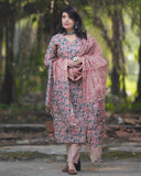 Anni Designer Women'S Cotton Blend Printed Straight Kurta With Pant & Dupatta (Moringa Green-Jl_M_Green_Medium),Green,M,,,