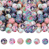 30Pcs Flower Silicone Beads Set Round Silicone Beads Bulk 15mm Floral Print Rubber Focal Beads Flower DIY Crafts Loose Spacer Be