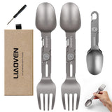 (2Pack) Titanium Spork 3 in 1 Folding Fork and Spoon Eco-Friendly Ultralight Camping Spork with Locking Function, Portable Flatw