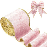 Riceshoot Christmas 4 Inch Velvet Ribbon 10 Yards Pink Wide Wired Velvet Ribbon with Gold Edge for Wrapping Bow Gift Box DIY