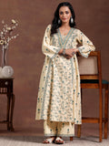 Libas Beige Pure Cotton Printed Kurta Sets For Women Beige L
