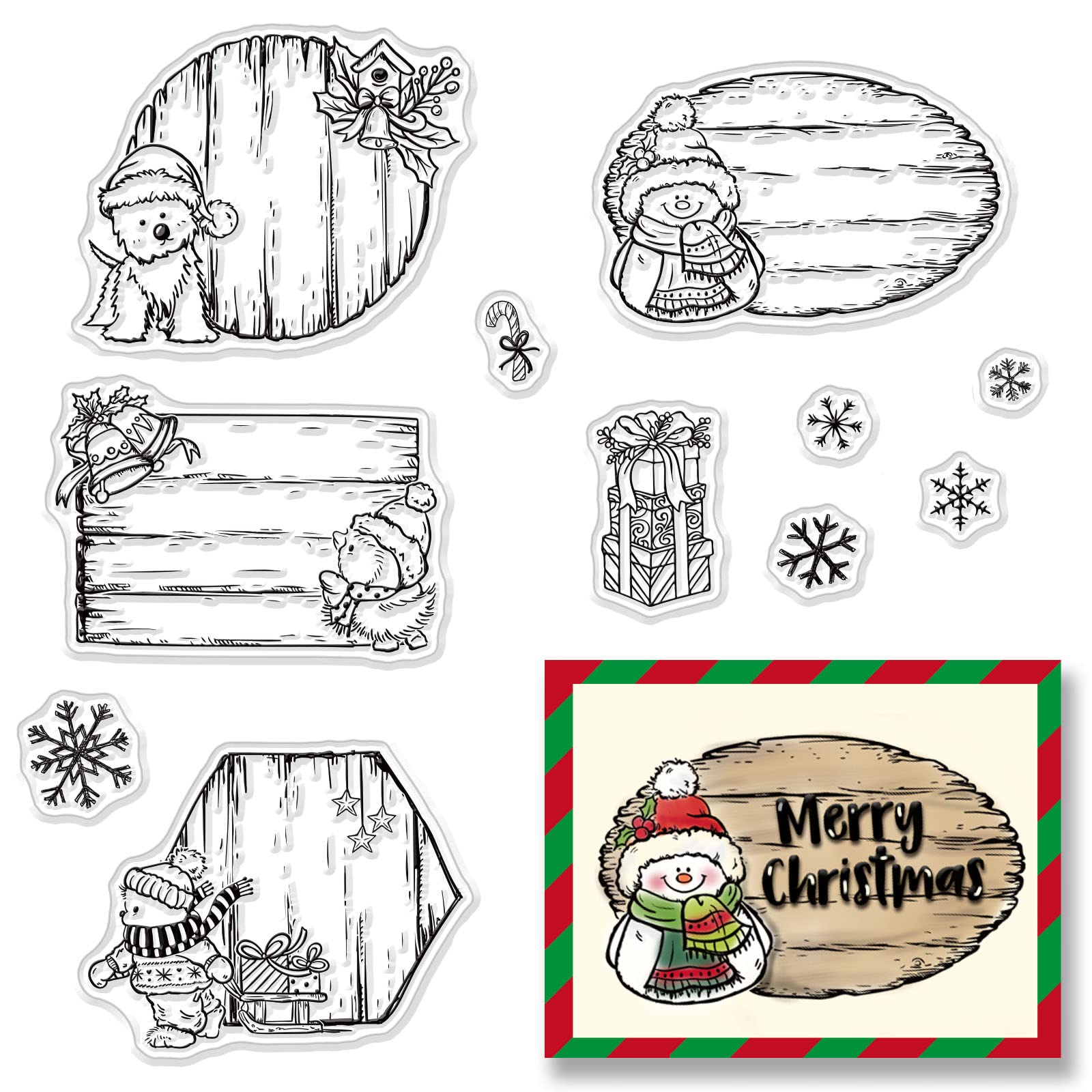 CRASPIRE Christmas Animals Clear Stamps Holly Mistletoe Snowman Gift Christmas Wooden Sign Silicone Scrapbooking Rubber Stamps f