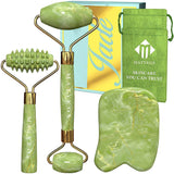 Jade Roller for Face and Gua Sha Set - 2 Anti-Aging Facial Rollers and Gua-Sha Facial Tool - Face and Body Massager for Your Ski