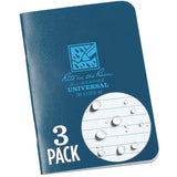 Rite in the Rain Weatherproof Mini-Stapled Notebook, 3.25 x 4.625, Blue Cover, Universal Pattern, 3 Pack (No. 271FX-M)