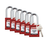 Brady Safety Lockout Padlock Sets 6 Pack Red Keyed Alike Safety Lockout Padlocks 1 Key Per Lock SDPLRED38STKA6