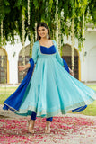 Anni Designer Women'S Rayon Viscose Solid Anarkali Kurta With Pant & Dupatta (Kuspari Blue_L_Blue_Large),Blue,L,,,