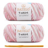 BATELO 2 Pack T-Shirt Yarn for Beginner Crochet Bags/Basket/Coaster, 400g/144yds High Elastic Thick Polyester Fabric (White & Pi