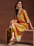 Libas Womens Printed Silk Blend Co-Ord Set For Women Mustard 2Xl
