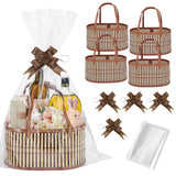 MADHOLLY Bamboo Woven Baskets for Gifts Empty - 4 Set Foldable Sturdy Gift Basket Kit for Wrapping with Handle Cellophane Wrap P