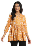 Libas Women'S Cotton Floral Printed Anarkali Kurti (98001O_Mustard_Xxl)