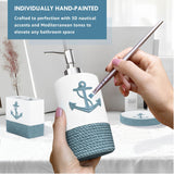 TideAndTales Luxury Nautical Bathroom Accessories Set (4 Piece) Rope and Anchor Beach Bathroom Decor with Ocean and Sea Theme De