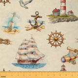 Sailing Boat Nautical Style Fabric by The Yard,Anchor Drift Bottle Upholstery Fabric for Chairs Sofa Sewing,Ocean Adventure Wate