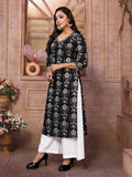 Rangita Black Cotton Calf Length Embroidered Straight Kurti | Kurta For Women_M
