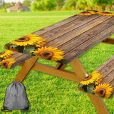 Sunflower Picnic Table Cover with Bench Covers, Waterproof Windproof, Camping Essentials, Fitted Tablecloth Cover with Elastic E