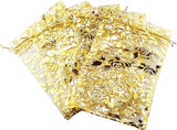 brown leaf 7X9 Cm Golden Small Printed Organza Potli Bags Jewellery Pouch Best for Wedding Diwali Party Supply Birthday Return G