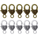 BEADNOVA Heart Lobster Clasps 20 Pieces Large Tibetan Antique Heart Lobster Claw Clasps for Jewelry Making Findings Crafts (10pc