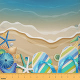 Summer Beach Seaside Fabric by The Yard,Hawaii Style Beach Shells Upholstery Fabrics,Coastal Starfish Waterproof Indoor Outdoor 