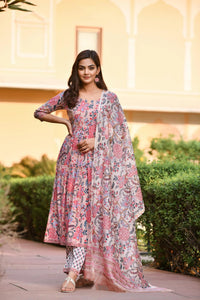 Fashion Basket Women'S Georgette Anarkali Kurta Set With Duptta For Women (In, Alpha, L, Regular, Beige-1)