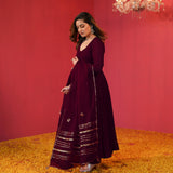 Gosriki Women'S Rayon Blend Anarkali Solid Kurta With Pant & Dupatta (Jaynti Wine-Vks01-Gs_M_Wine_Medium),Wine,,B0DGQQMF8Y