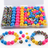 Kovict 117Pcs 12mm 15mm Silicone Beads for Keychain Making,Colorful Print Round Hexagon Print 10mm Rondelle Rhinestone Spacer Le