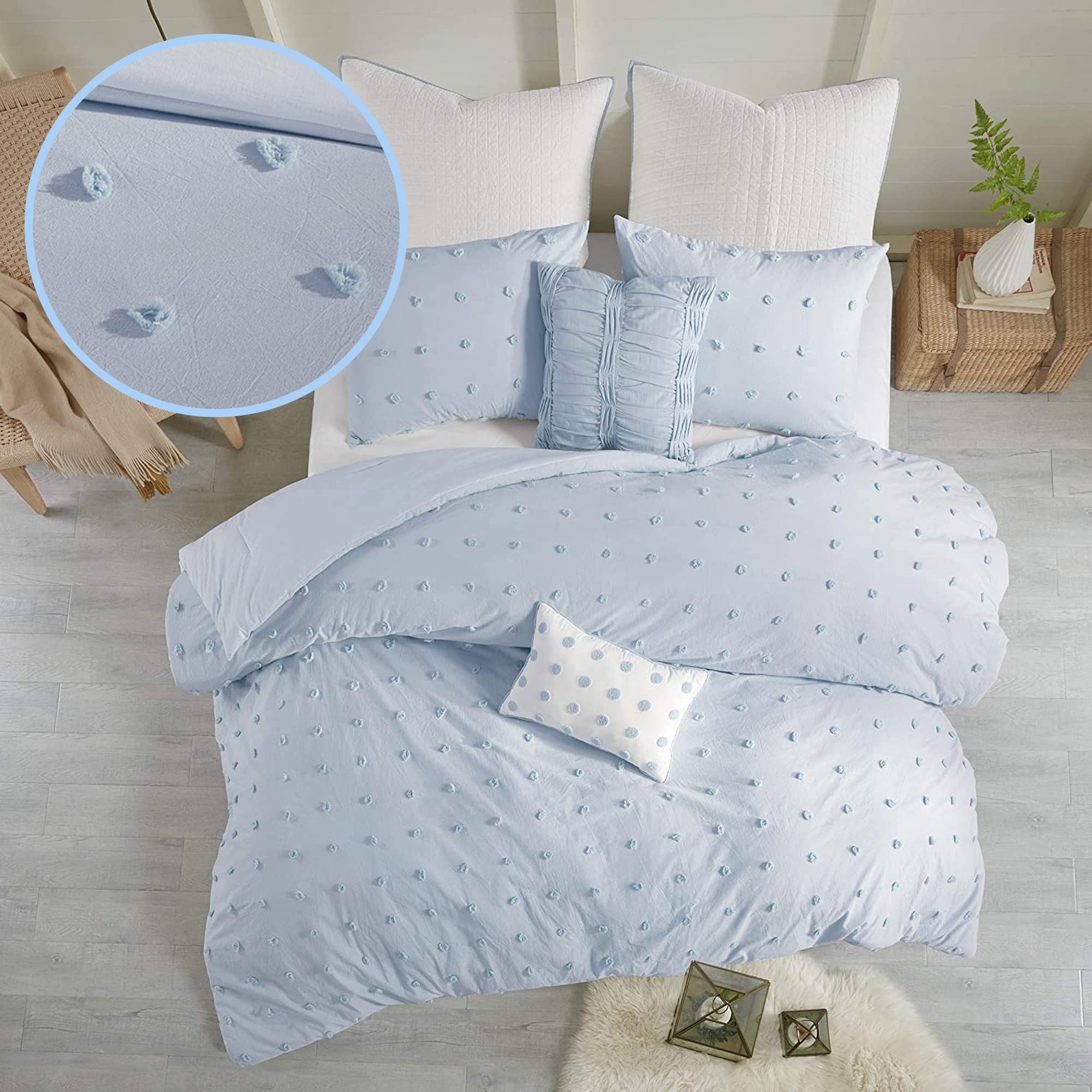 Urban Habitat Cotton Comforter Set - Jacquard Tufts Pompom Design All Season Bedding, Matching Shams, Decorative Pillows, King/C