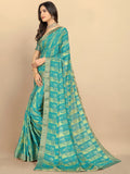 Rangita Women Abstract Printed Moss Georgette Saree With Blouse Piece - Green (Size 5.5 Mtr) Green 1 Free Size